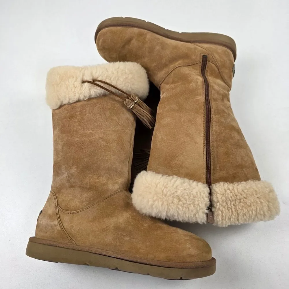 UGG Australia Plumdale Winter Boots Womens Sz 10 EU‎ 41 Brown Leather Sheespkin